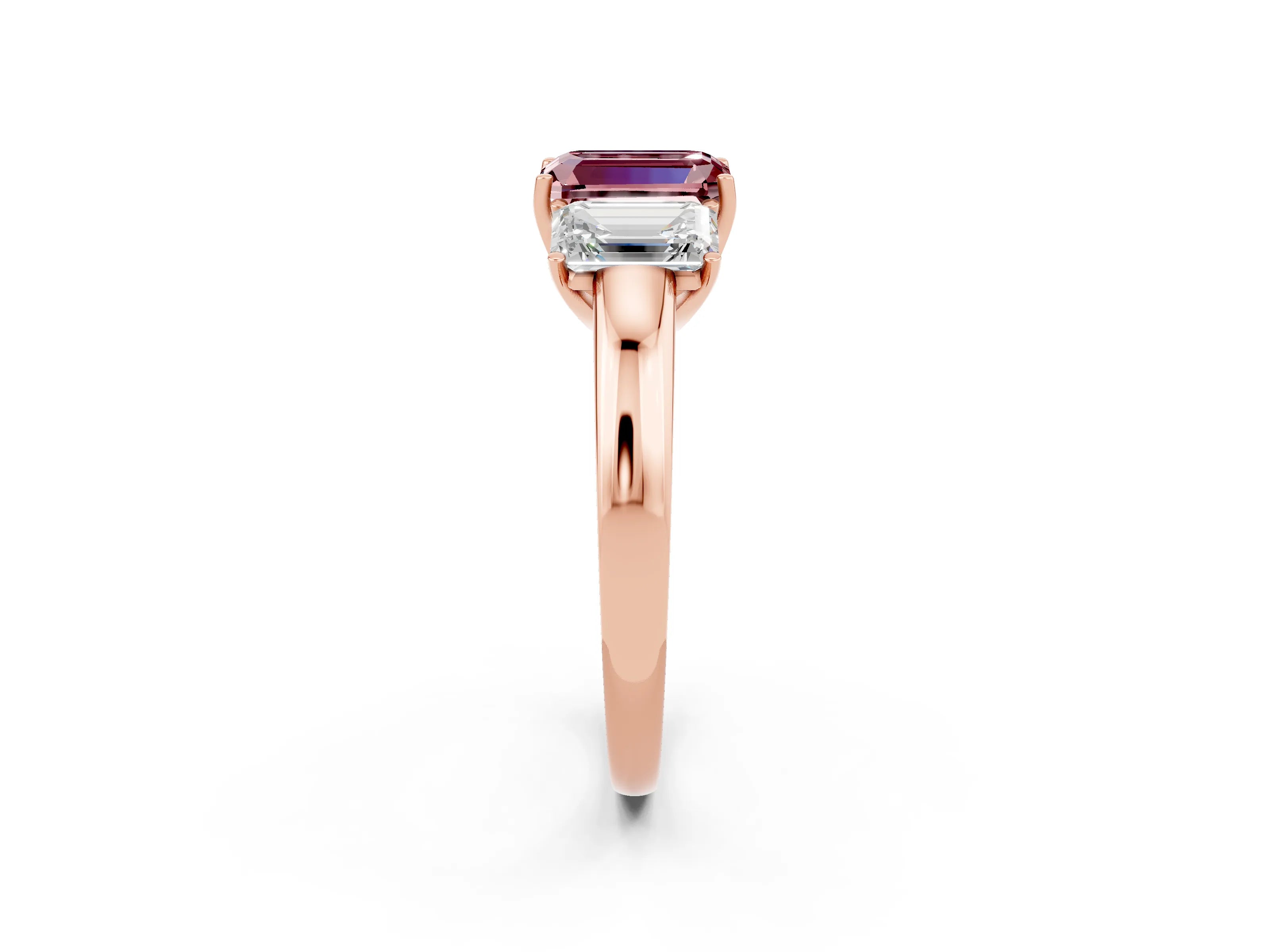 Rose gold Emerald Cut Morganite Three-Stone Ring with Four-Prong Setting and Classic Band_2