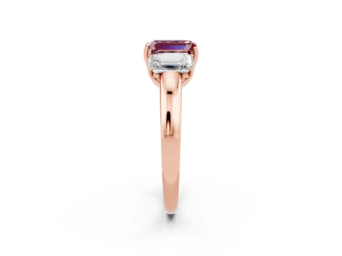 Rose gold Emerald Cut Morganite Three-Stone Ring with Four-Prong Setting and Classic Band_2