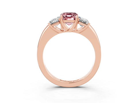 Rose gold Emerald Cut Morganite Three-Stone Ring with Four-Prong Setting and Classic Band_3