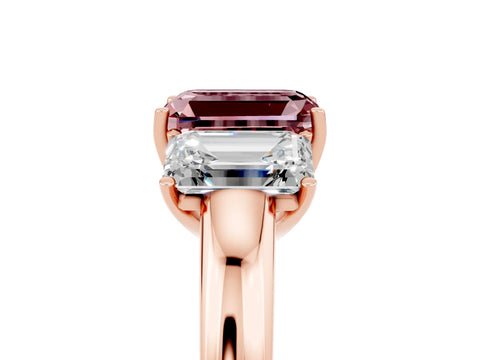 Rose gold Emerald Cut Morganite Three-Stone Ring with Four-Prong Setting and Classic Band_5
