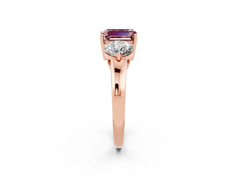 Rose gold Emerald Cut Morganite Three-Stone Ring with Prong Setting and Classic Band_2