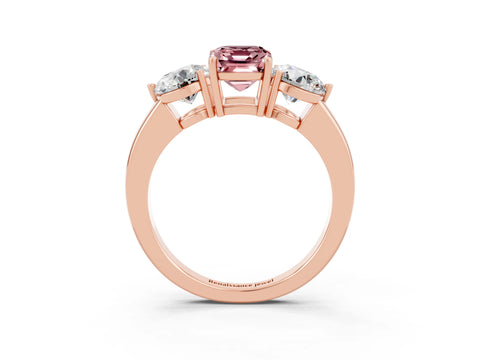 Rose gold Emerald Cut Morganite Three-Stone Ring with Prong Setting and Classic Band_3