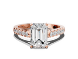 Rose gold Emerald Cut Pavé Band Solitaire Ring with Four-Prong Setting_181