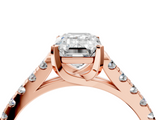 Rose gold Emerald Cut Pavé Band Solitaire Ring with Four-Prong Setting_186