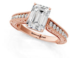 Rose gold Emerald Cut Pave Band Milgrain Solitaire Ring_7