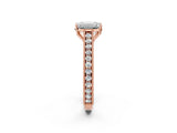 Rose gold Emerald Cut Pave Band Milgrain Solitaire Ring_8