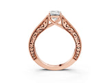 Rose gold Emerald Cut Pave Band Milgrain Solitaire Ring_9