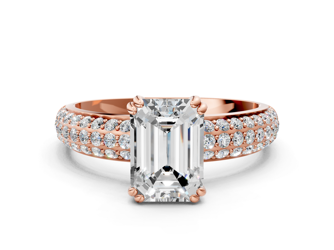 Rose gold Emerald Cut Pave Diamond Engagement Ring with Channel Set Band and Four-Prong Setting_19