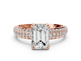 Rose gold Emerald Cut Pave Diamond Engagement Ring with Channel Set Band and Four-Prong Setting_19