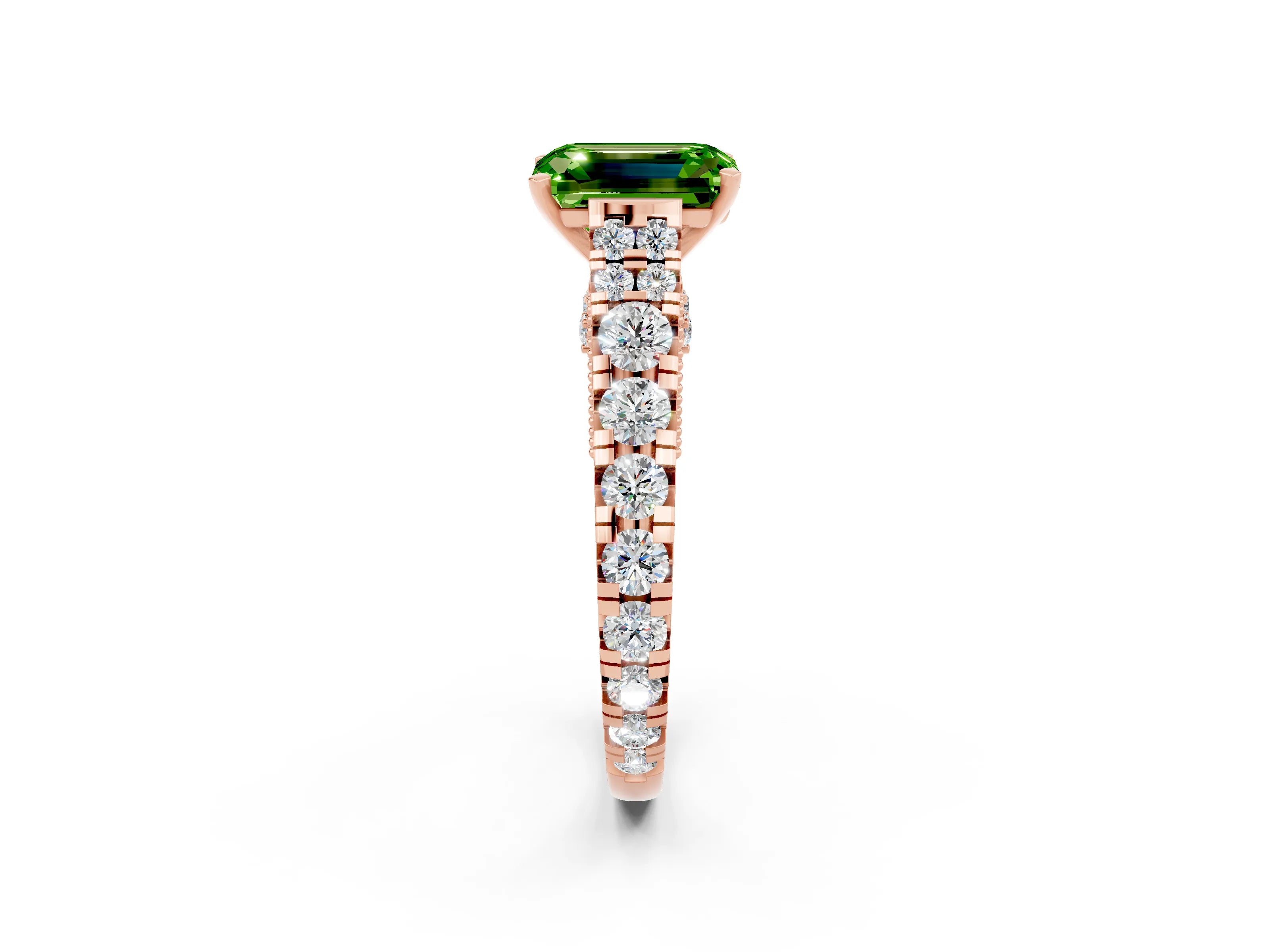 Rose gold Emerald Cut Peridot Classic Solitaire Ring with Pavé Band and Four-Prong Setting_2