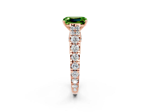 Rose gold Emerald Cut Peridot Classic Solitaire Ring with Pavé Band and Four-Prong Setting_2