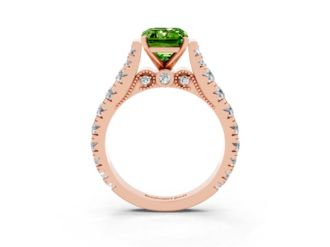 Rose gold Emerald Cut Peridot Classic Solitaire Ring with Pavé Band and Four-Prong Setting_3