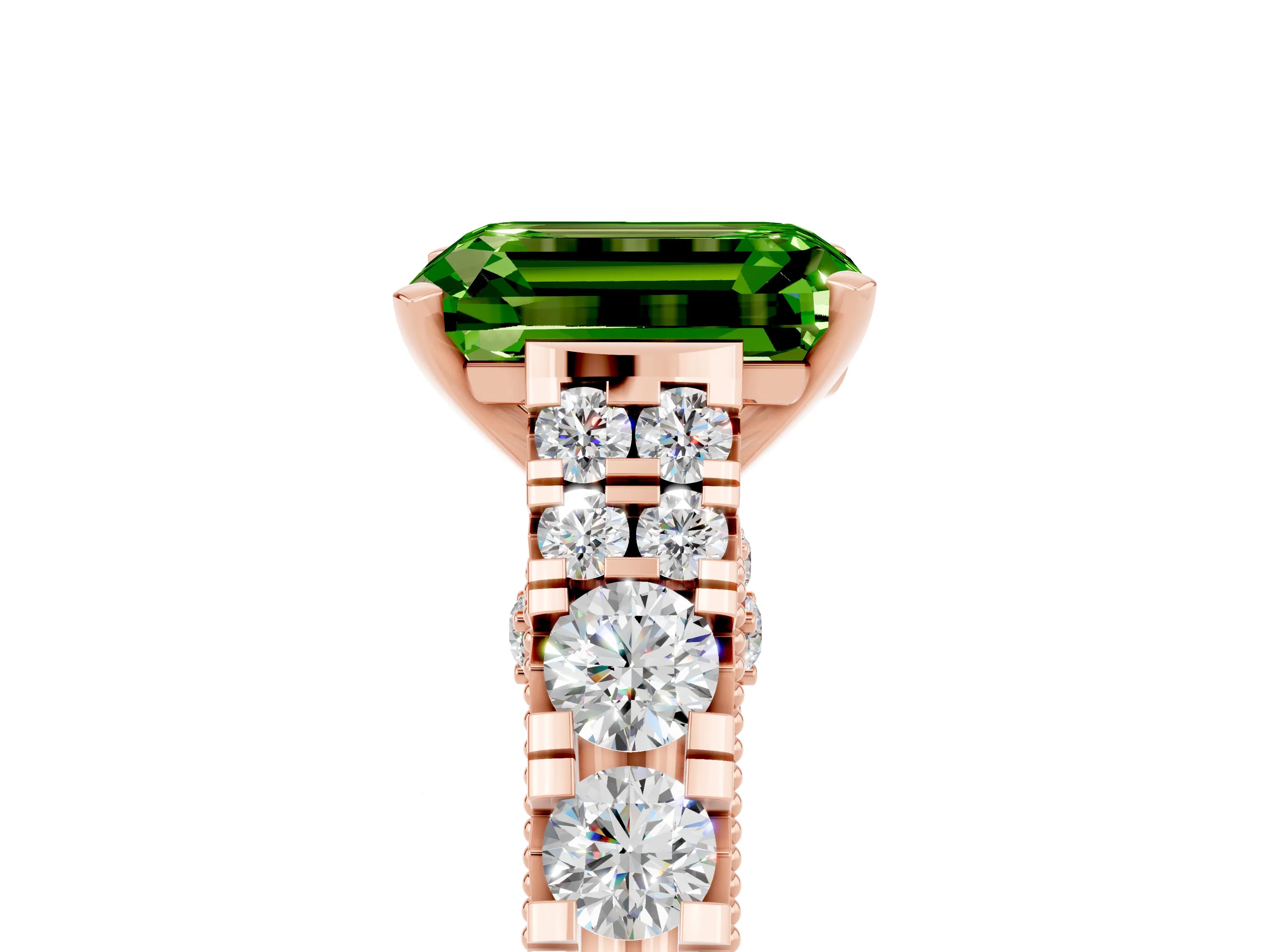 Rose gold Emerald Cut Peridot Classic Solitaire Ring with Pavé Band and Four-Prong Setting_5