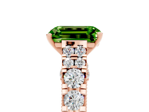 Rose gold Emerald Cut Peridot Classic Solitaire Ring with Pavé Band and Four-Prong Setting_5