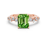 Rose gold Emerald Cut Peridot Cluster Side Stone Solitaire Ring with Prong Setting_24