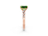 Rose gold Emerald Cut Peridot Cluster Side Stone Solitaire Ring with Prong Setting_26