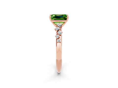 Rose gold Emerald Cut Peridot Cluster Side Stone Solitaire Ring with Prong Setting_26