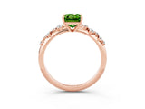 Rose gold Emerald Cut Peridot Cluster Side Stone Solitaire Ring with Prong Setting_27