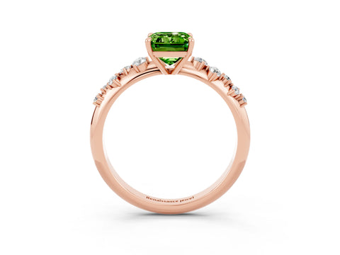 Rose gold Emerald Cut Peridot Cluster Side Stone Solitaire Ring with Prong Setting_27