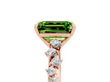 Rose gold Emerald Cut Peridot Cluster Side Stone Solitaire Ring with Prong Setting_29