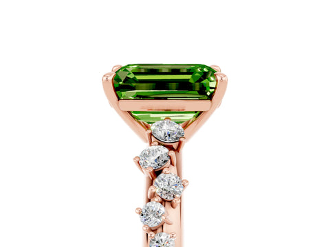 Rose gold Emerald Cut Peridot Cluster Side Stone Solitaire Ring with Prong Setting_29