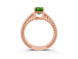 Rose gold Emerald Cut Peridot Engagement Ring with Milgrain Channel Set Band and Prong Setting_3