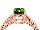 Rose gold Emerald Cut Peridot Engagement Ring with Milgrain Channel Set Band and Prong Setting_4
