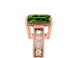 Rose gold Emerald Cut Peridot Engagement Ring with Milgrain Channel Set Band and Prong Setting_5