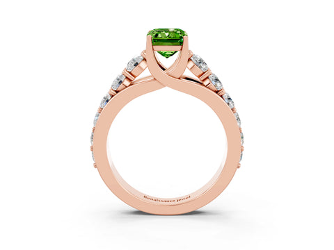 Rose gold Emerald Cut Peridot Engagement Ring with Pavé Band and Four-Prong Setting_3