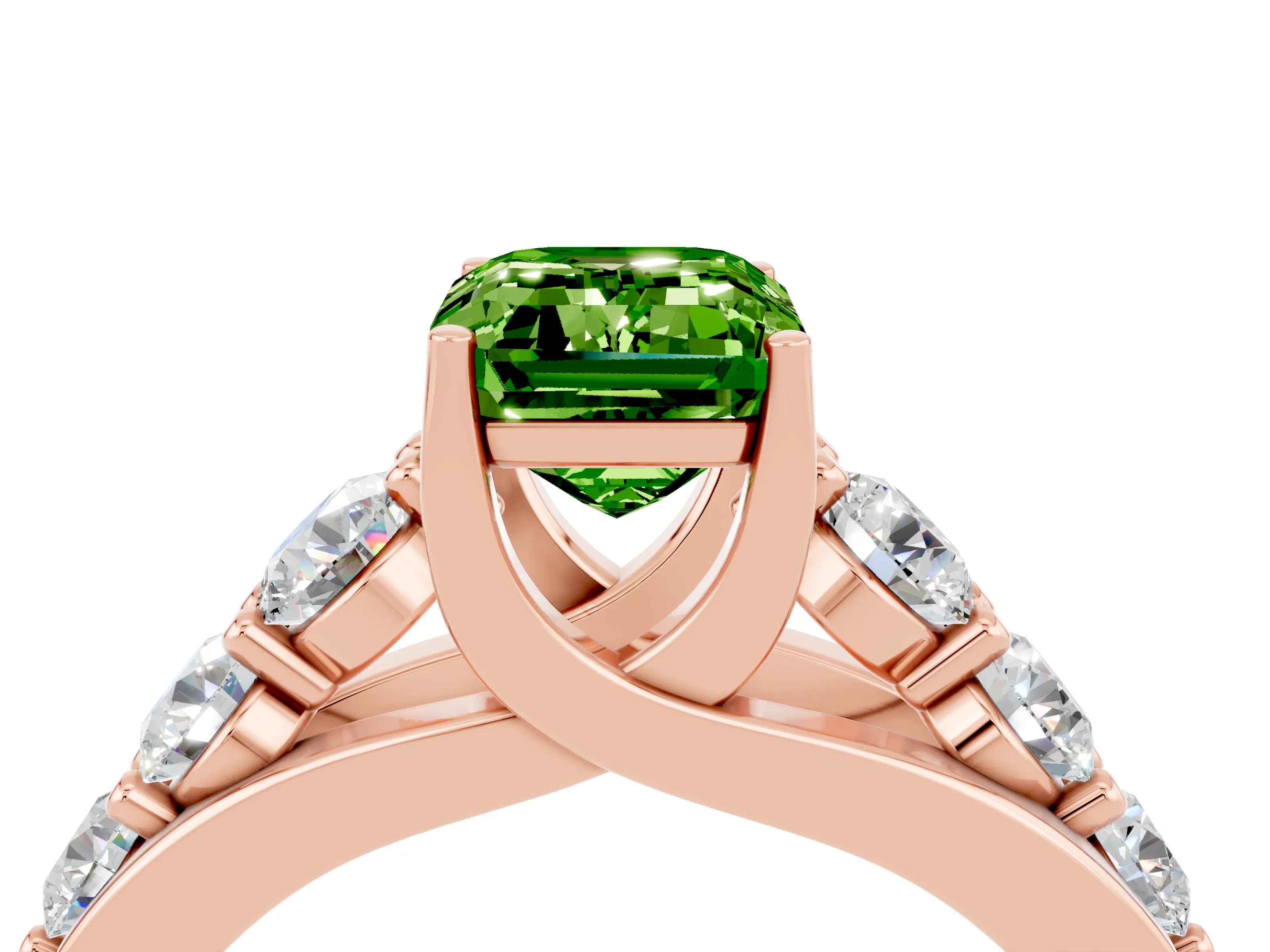 Rose gold Emerald Cut Peridot Engagement Ring with Pavé Band and Four-Prong Setting_4