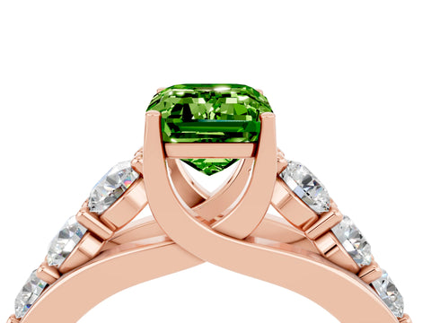 Rose gold Emerald Cut Peridot Engagement Ring with Pavé Band and Four-Prong Setting_4