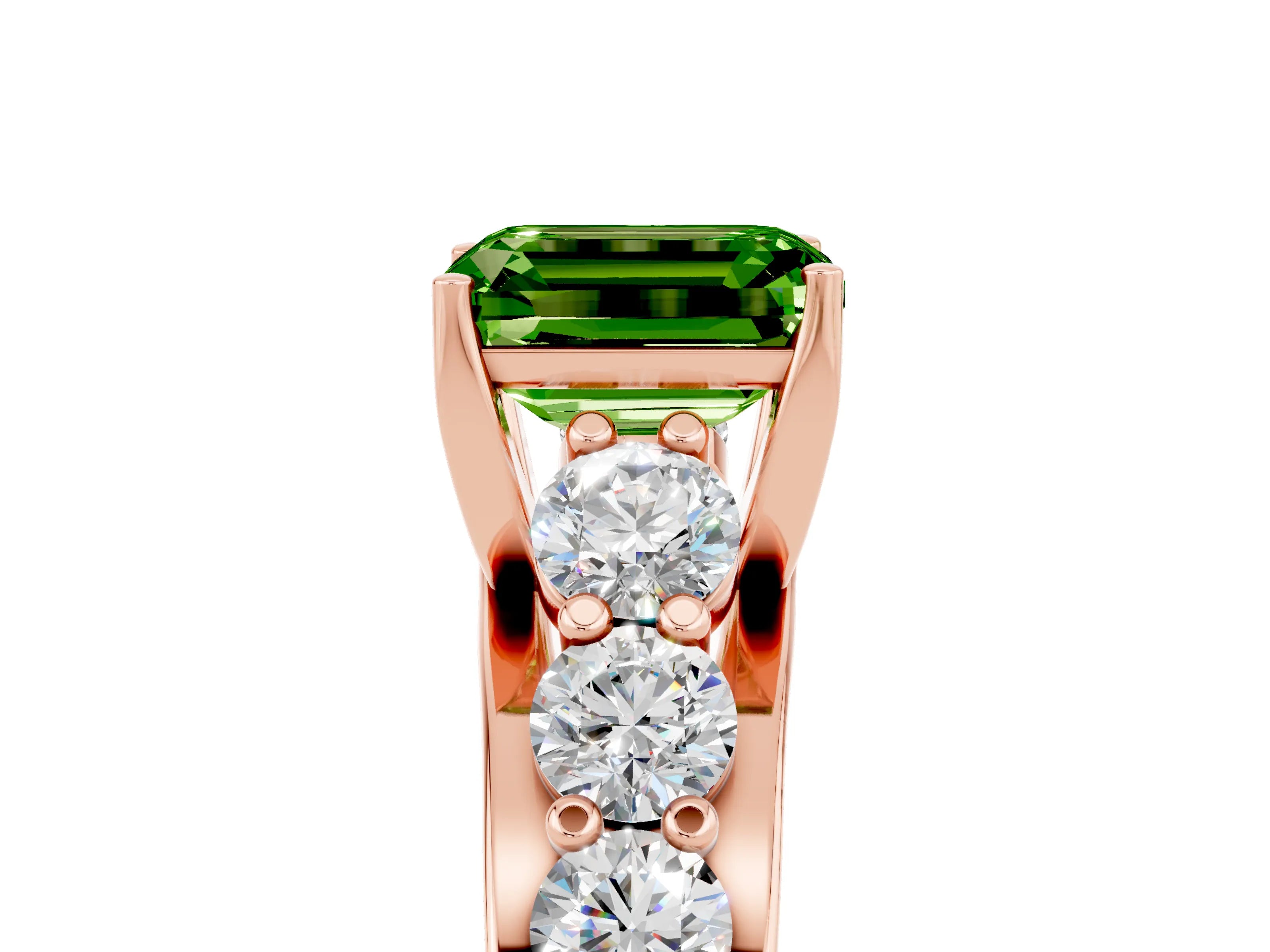 Rose gold Emerald Cut Peridot Engagement Ring with Pavé Band and Four-Prong Setting_5