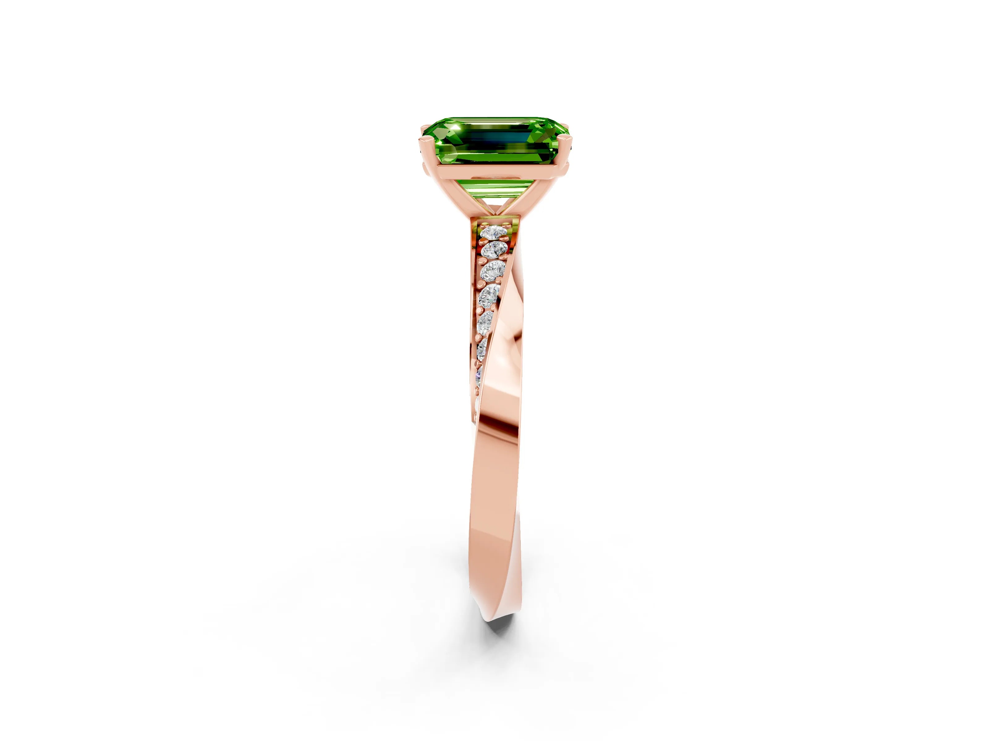 Rose gold Emerald Cut Peridot Engagement Ring with Side Stone Accents and Four-Prong Setting_29