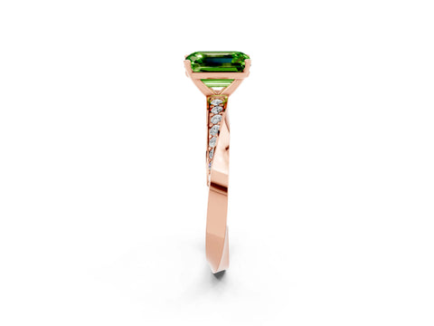 Rose gold Emerald Cut Peridot Engagement Ring with Side Stone Accents and Four-Prong Setting_29