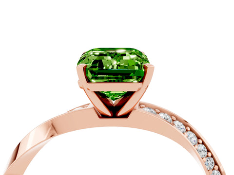 Rose gold Emerald Cut Peridot Engagement Ring with Side Stone Accents and Four-Prong Setting_31