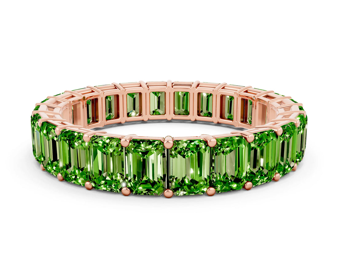 Rose gold Emerald Cut Peridot Eternity Band with Shared Prong Setting_6