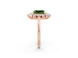 Rose gold Emerald Cut Peridot Floral Double Halo Engagement Ring with Prong Setting_62