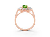 Rose gold Emerald Cut Peridot Floral Double Halo Engagement Ring with Prong Setting_63