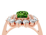 Rose gold Emerald Cut Peridot Floral Double Halo Engagement Ring with Prong Setting_64
