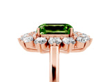 Rose gold Emerald Cut Peridot Floral Double Halo Engagement Ring with Prong Setting_65