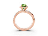 Rose gold Emerald Cut Peridot Halo Ring with Round Split Shank and Prong Setting_51