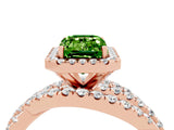 Rose gold Emerald Cut Peridot Halo Ring with Round Split Shank and Prong Setting_52