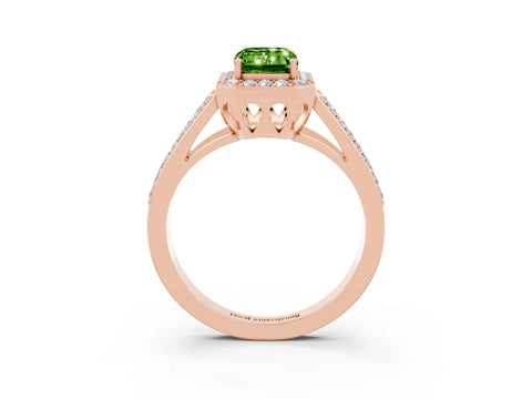 Rose gold Emerald Cut Peridot Halo Ring with Split Shank U-Prong Band and Four-Prong Setting_3