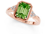 Rose gold Emerald Cut Peridot Halo Ring with Tapered Band and Four-Prong Setting_1