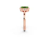 Rose gold Emerald Cut Peridot Halo Ring with Tapered Band and Four-Prong Setting_2