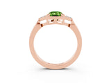 Rose gold Emerald Cut Peridot Halo Ring with Tapered Band and Four-Prong Setting_3