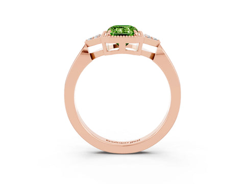 Rose gold Emerald Cut Peridot Halo Ring with Tapered Band and Four-Prong Setting_3
