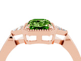 Rose gold Emerald Cut Peridot Halo Ring with Tapered Band and Four-Prong Setting_4