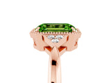 Rose gold Emerald Cut Peridot Halo Ring with Tapered Band and Four-Prong Setting_5