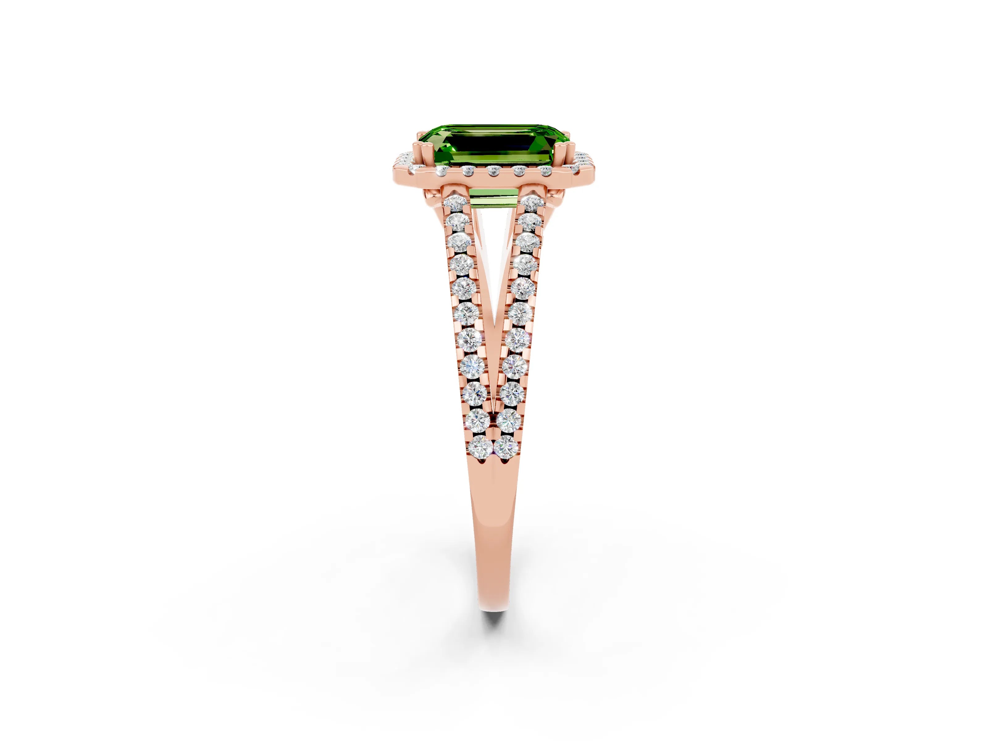 Rose gold Emerald Cut Peridot Halo Split Shank Engagement Ring_14